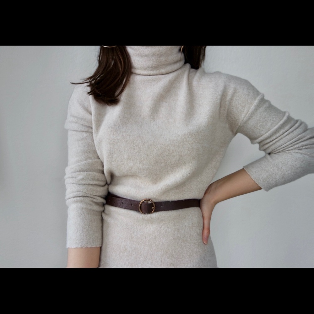 Almond cashmere Sweater Dress With Belt